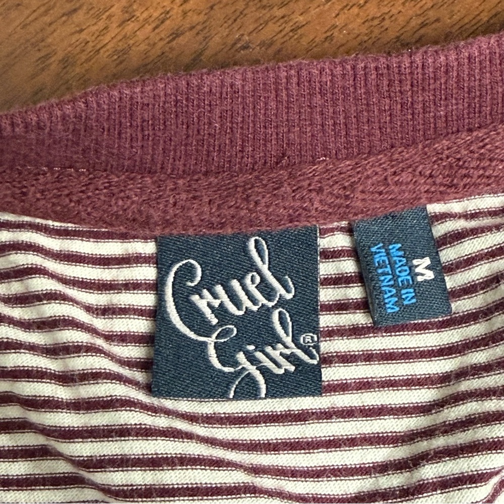 Cruel Girl Striped Henley Studded Western Top Medium Burgundy Cream - Picture 9 of 12